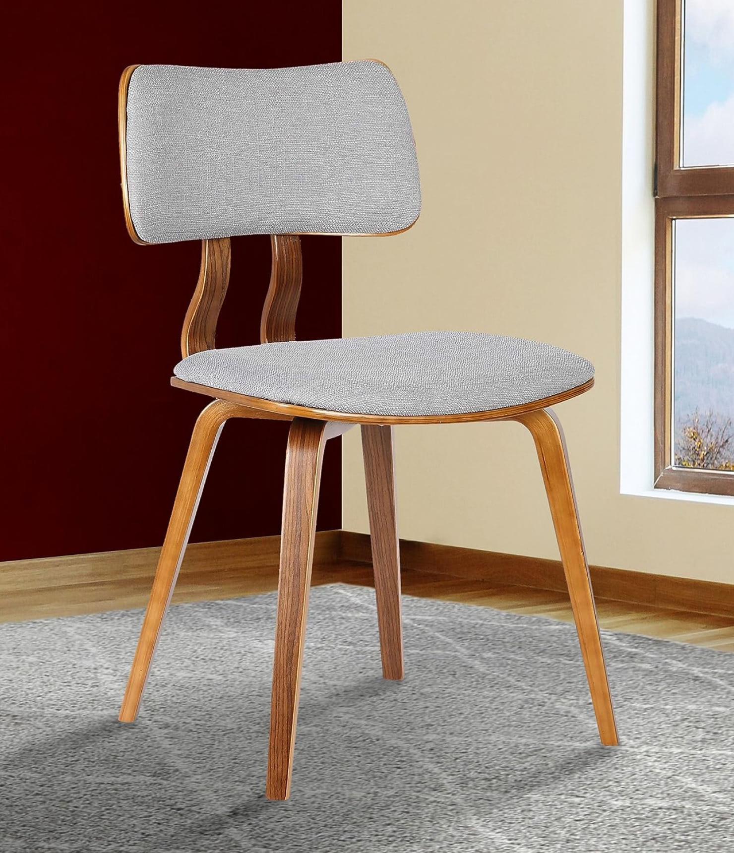 Jaguar Dining Chair in Grey Fabric and Walnut Wood - Image 2