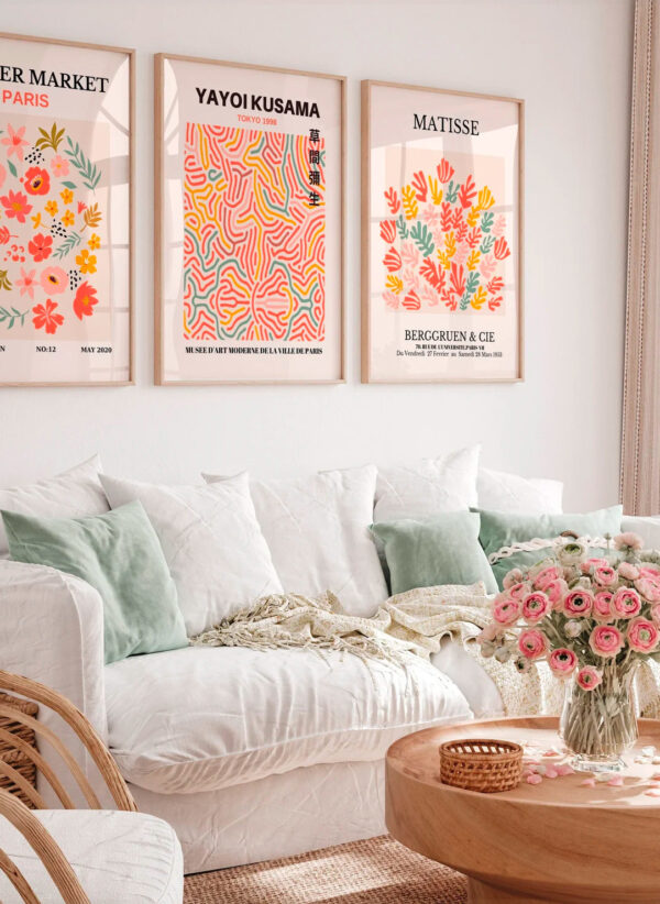 Wall Art Set of 3,Matisse Print,Flower Market Poster,Yayoi Kusama Print Set